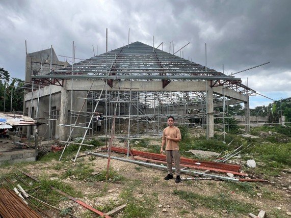 Concrete and steel frame of a building under construction